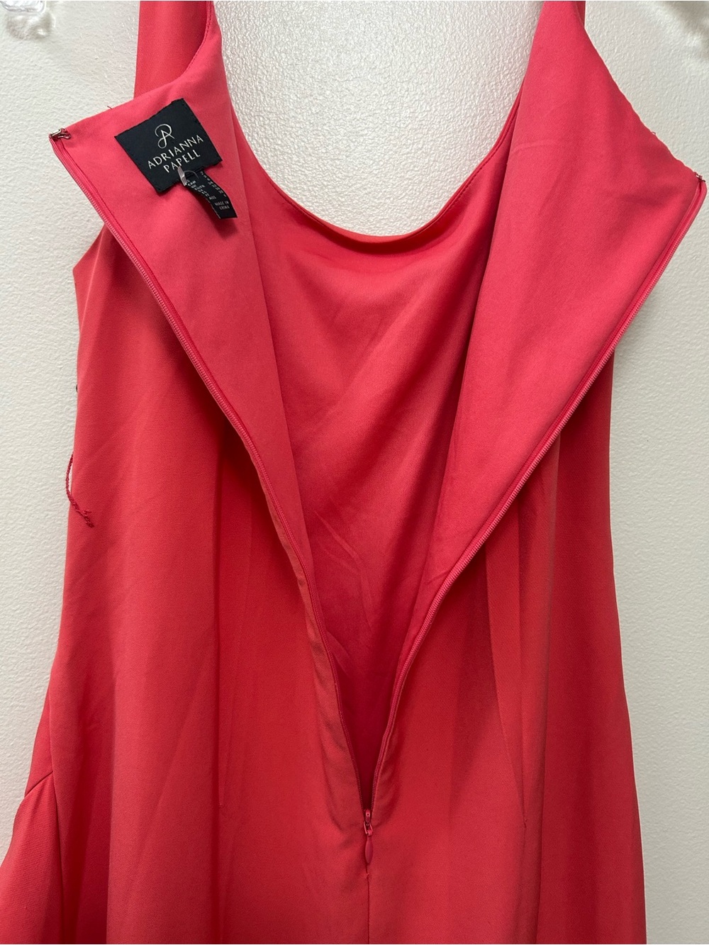 Adrianna Papell Coral Red Backless Evening Dress